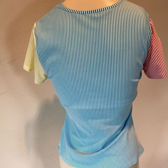 Land’s End swim shirt sleeve bathing suit top Tankini textured striped multi 4 - Picture 6 of 10